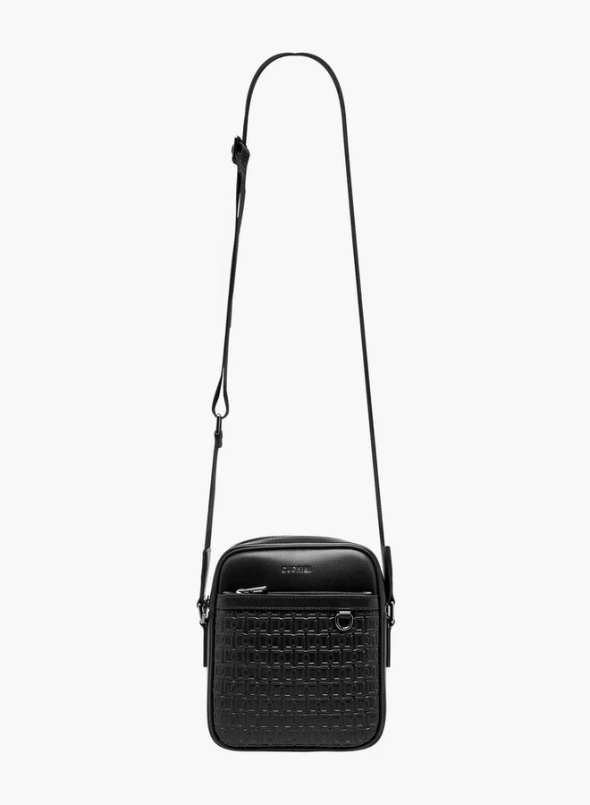DUCHINI BLACK Men Monogram Textured Crossbody Bag for Men | Best Price UAE